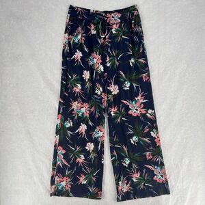 Beach Break Palazzo Pants Womens L Blue Floral Tropical Wide Leg Casual Summer